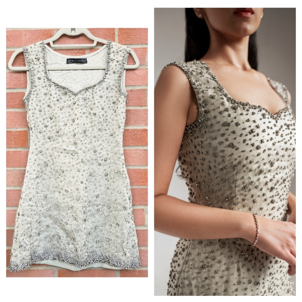 Muskan Mumtaz Sonya Mini Dress Cream Tan Xs